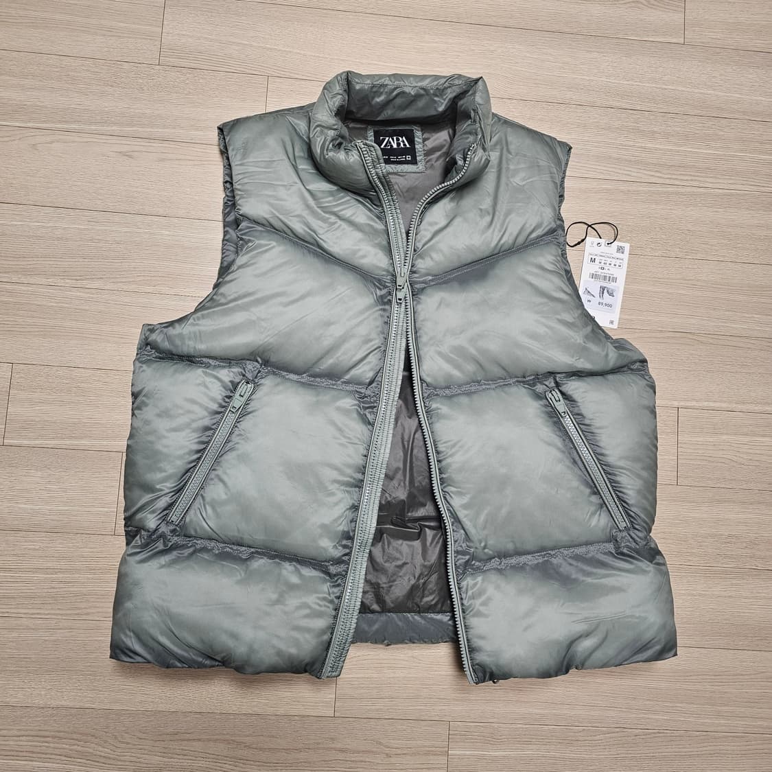 M ) ZARA 자라 시어쉘 패딩 조끼 베스트 라이트카키 1회착 상품이미지2