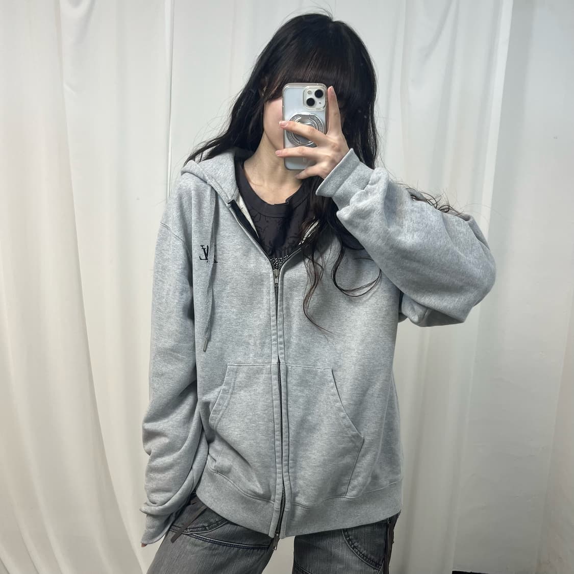 Wooalong Grey 2way Hoodie Zip-up  상품이미지1