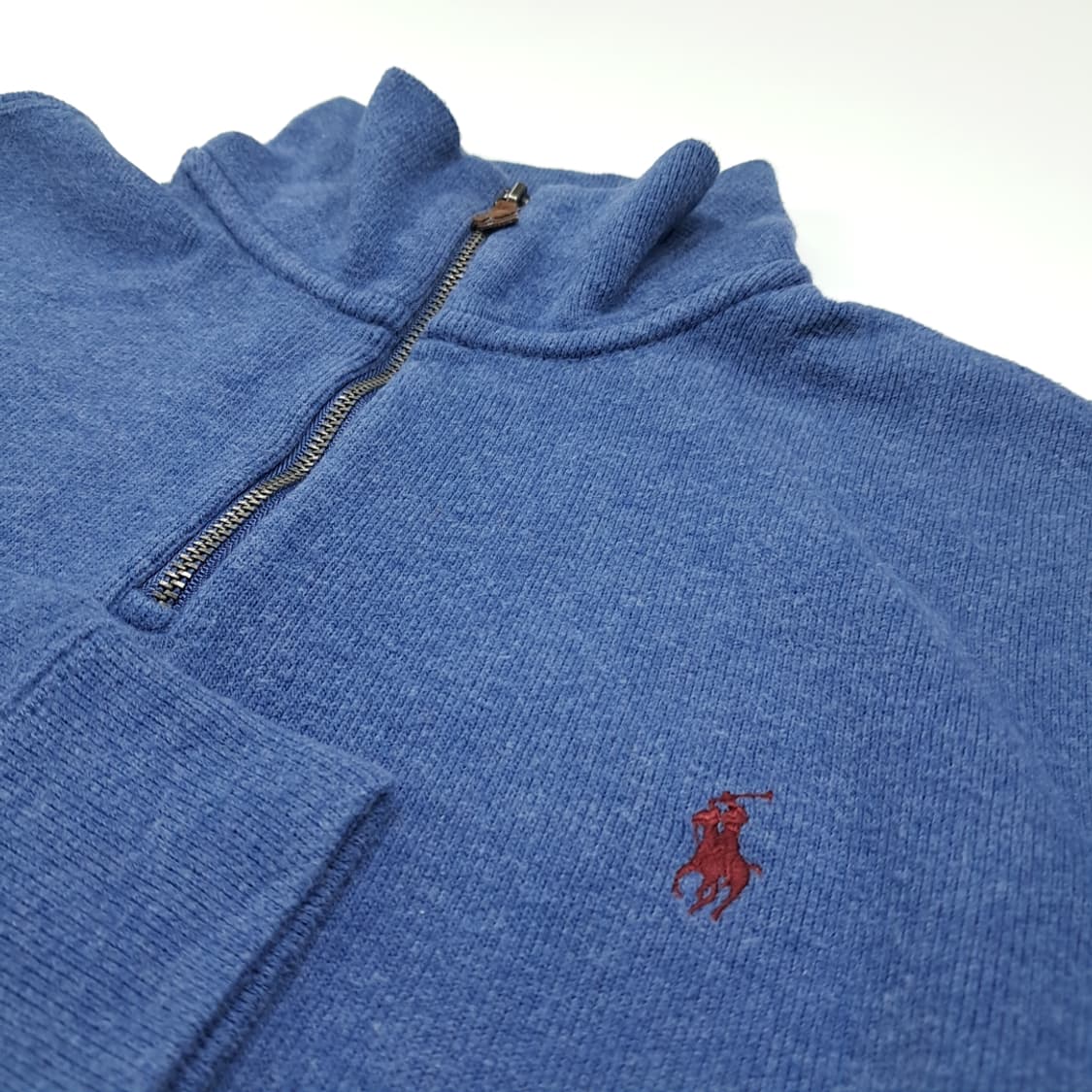 CL348 L 폴로 00s 코튼 가죽풀러 레드포니 블루 하프집업 니트 상품이미지3