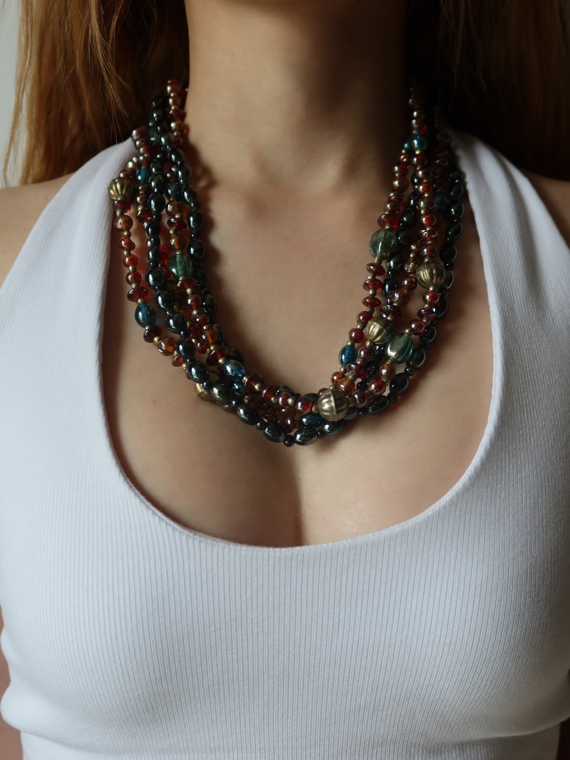 multi-strand metallic bead necklace 상품이미지1