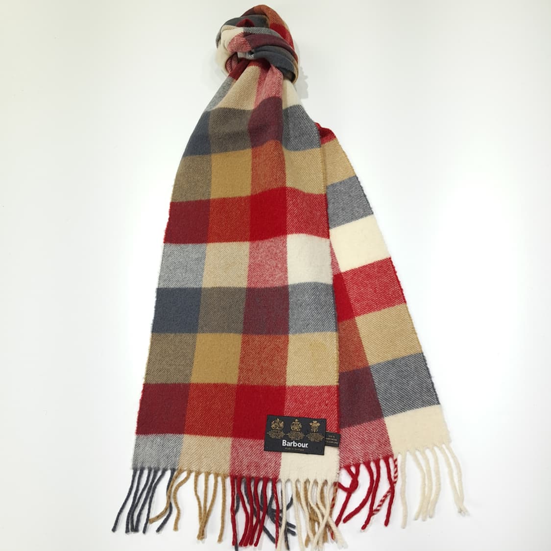 MX535 바버 90s 스코틀랜드판 램스울 블록체크 레드 머플러 목도리 상품이미지2