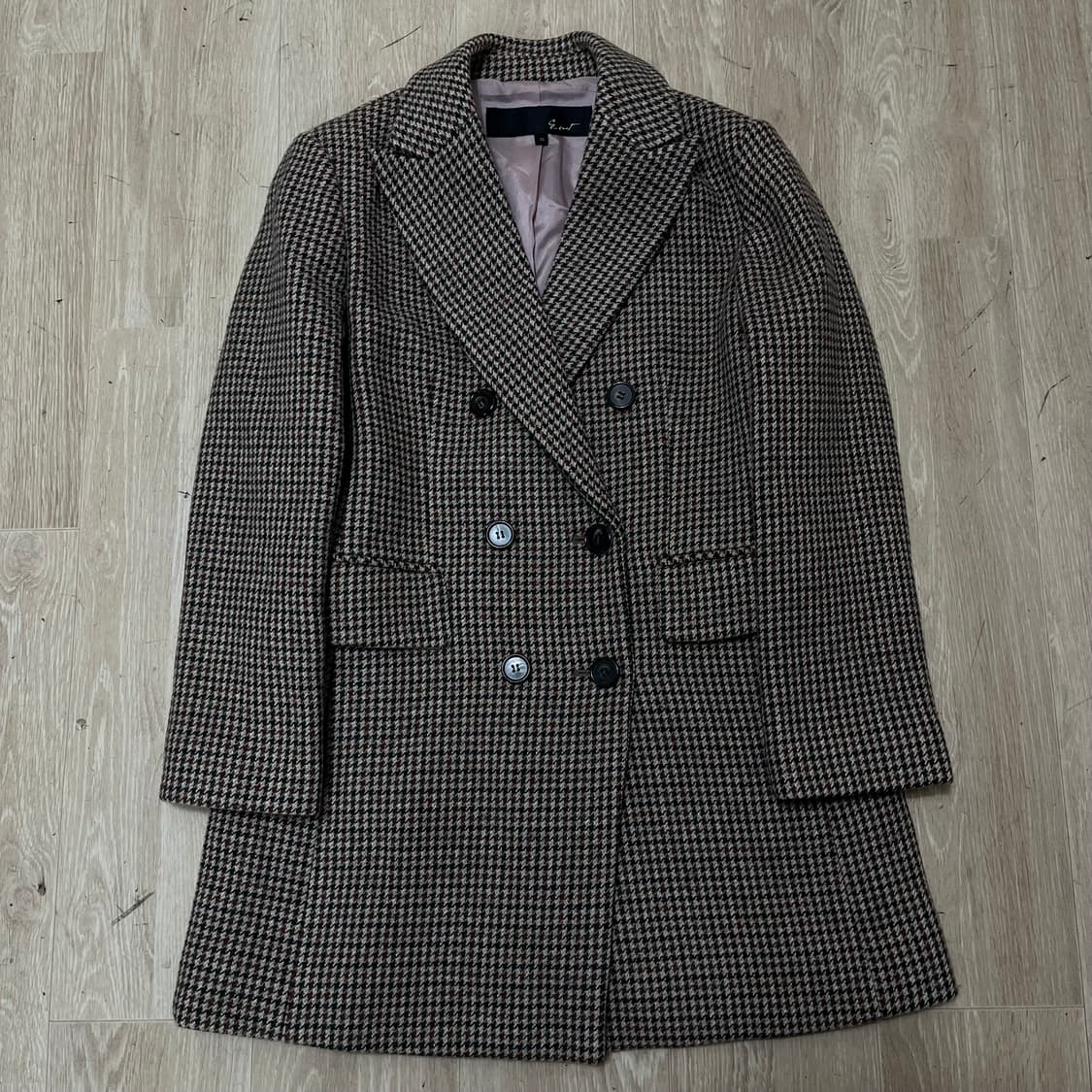 지컷 여성 체크 모직 더블 코트 55 상품이미지1