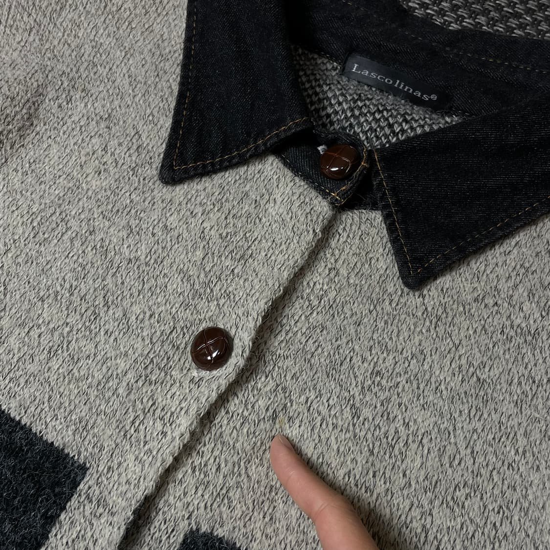 Lascolinas 그레이 블랙 올빼미 포켓 카라 가디건 M 상품이미지5