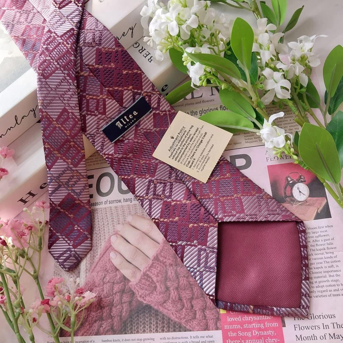 알테아 실크 버건디 기하 패턴 넥타이 9.2cm 새제품 K1840
 상품이미지5