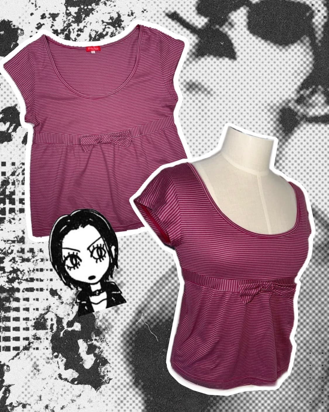 빈티지 스트라이프 리본 베이비돌 탑 나나깔 상품이미지1