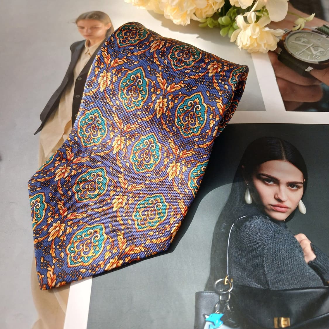 로샤스 실크 네이비 오리엔탈 패턴 넥타이 9.6cm A+등급 A19891 상품이미지4