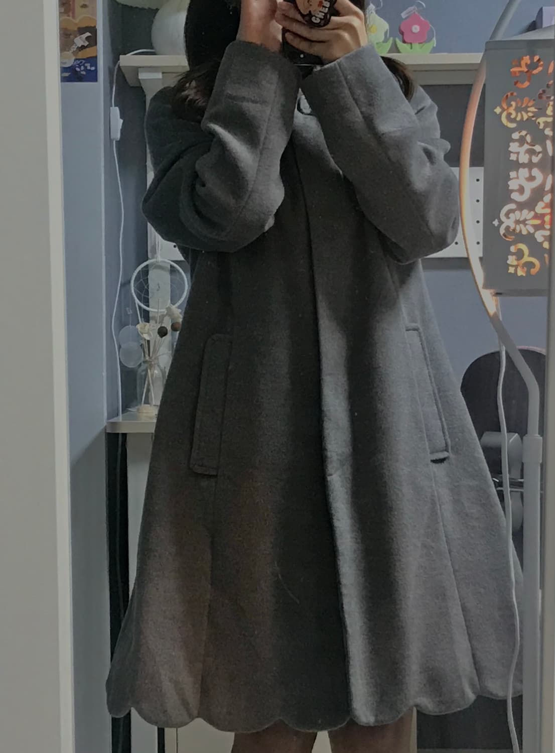 빈티지 회색코트 그레이코트 롱코트 밑단 꽃잎 디테일 일본 모리룩 상품이미지1