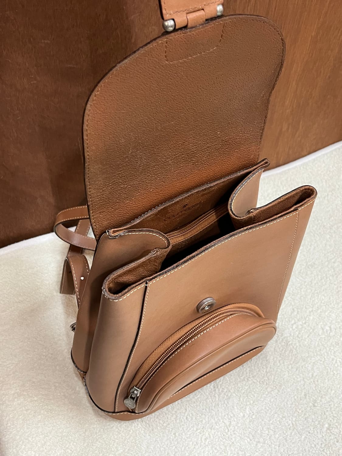 90s COURREGES 로고 가죽 백팩 브라운 상품이미지10