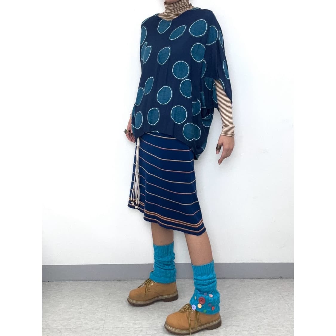 빈티지 블루 도트 모리걸 반팔 에스닉 상품이미지1