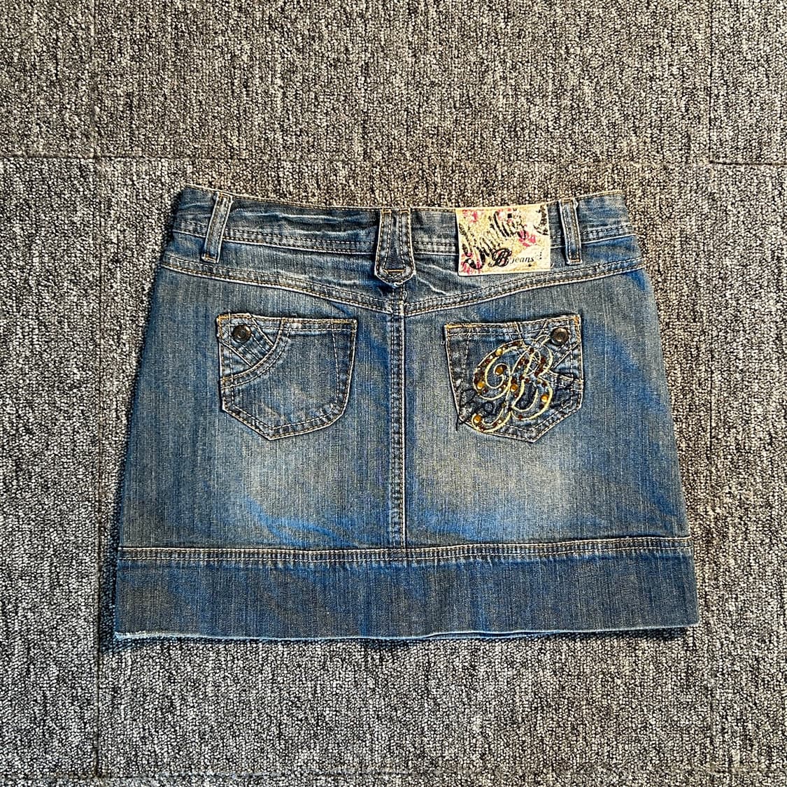 B jeans 비즈 로고 워싱 데님 미니 스커트 상품이미지2