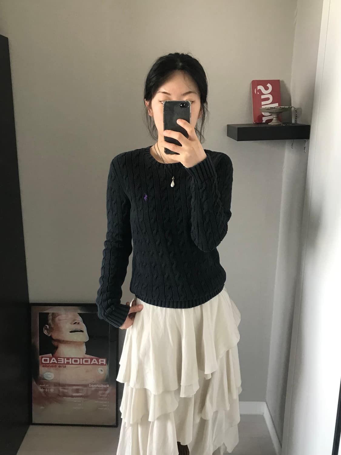 폴로 랄프로렌 걸즈 포니로고 케이블 블랙 라운드 니트 상품이미지1