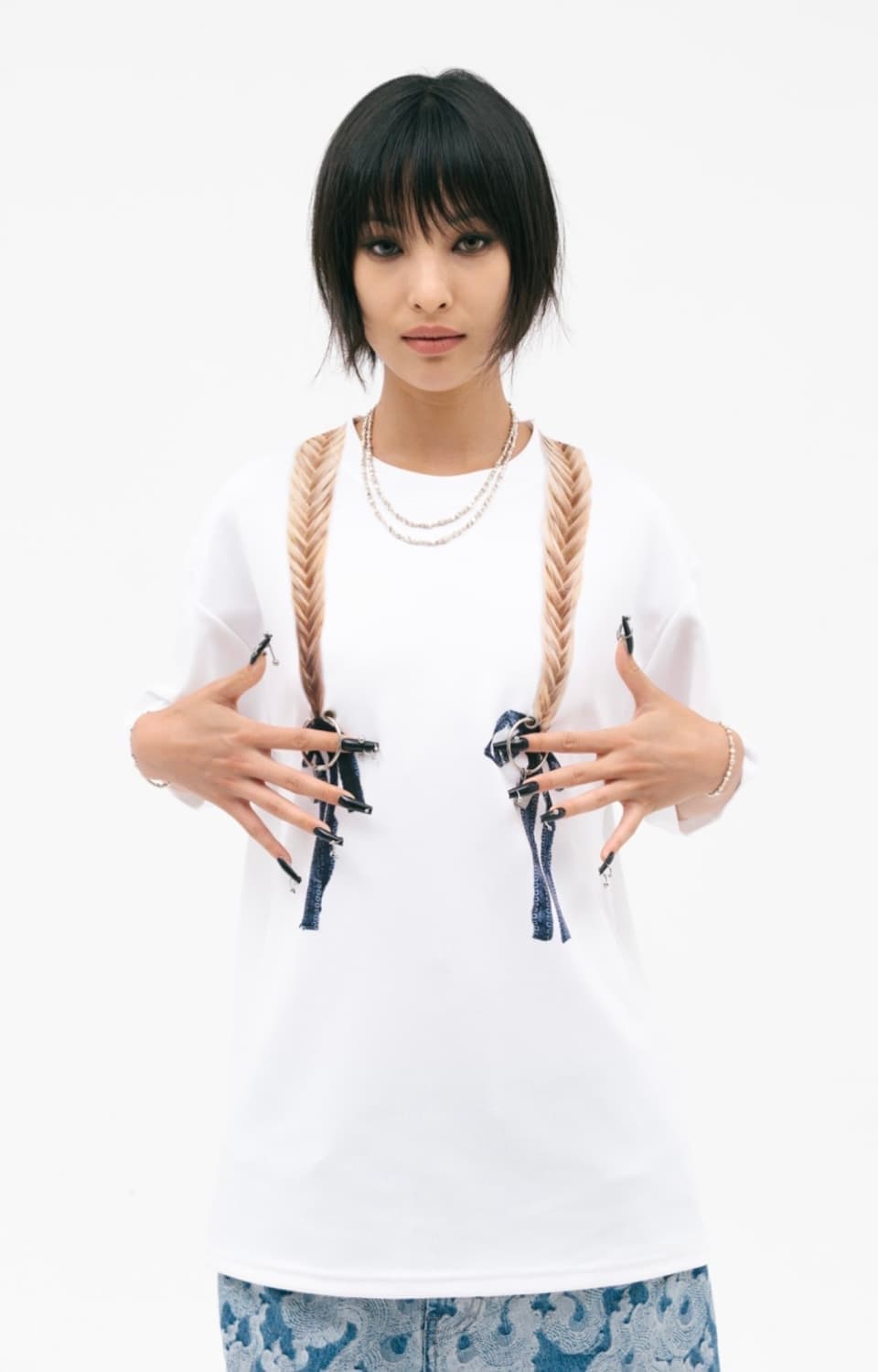 투밍 TUMING 브레이드 리본 티셔츠 상품이미지1