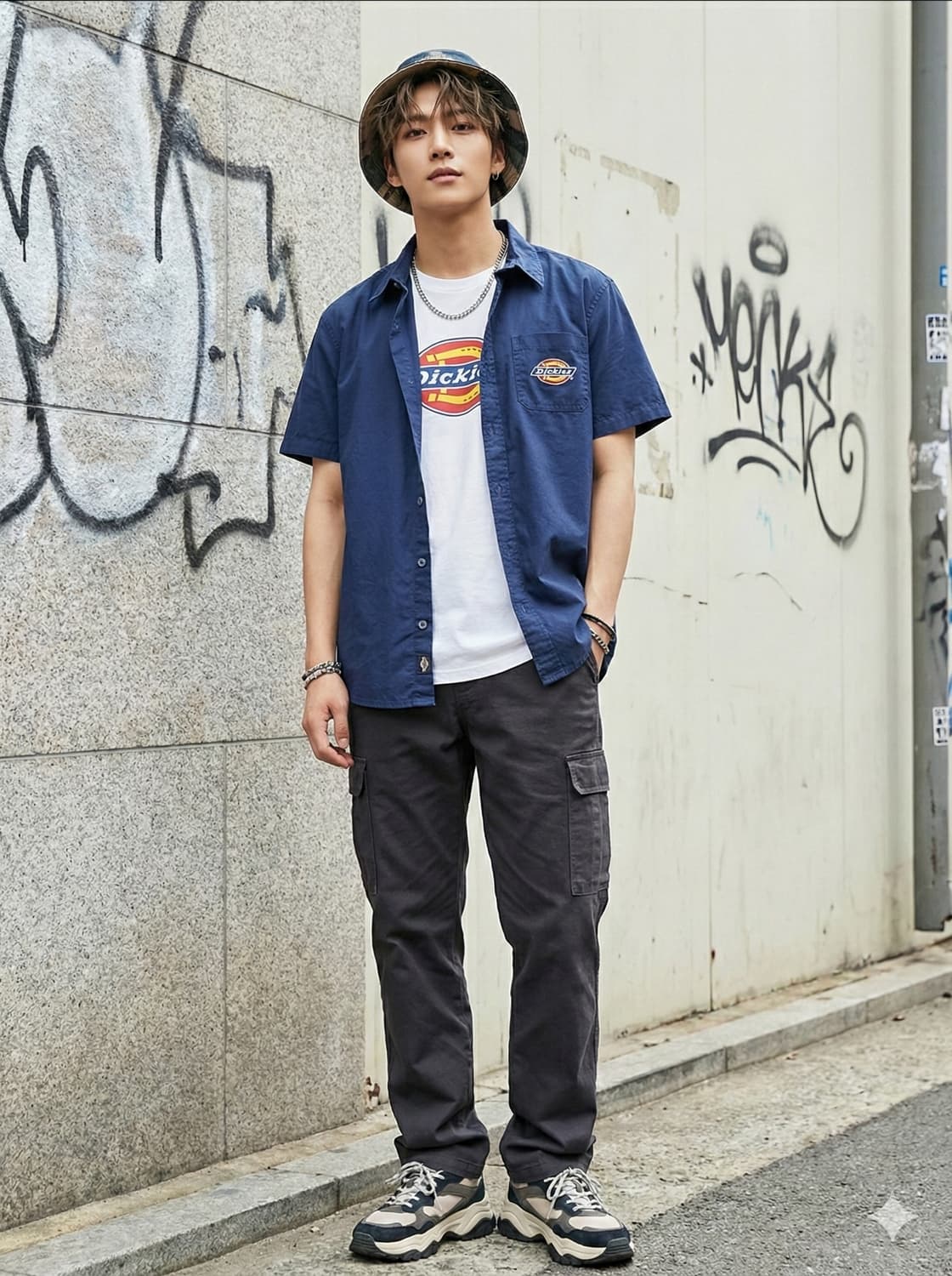 디키즈. 남자 빅로고 네이비 반팔 셔츠_M 상품이미지1