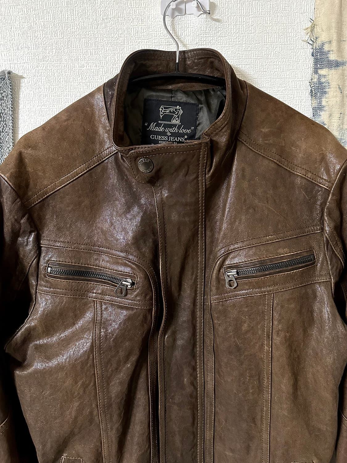 00's GUESS 이탈리안 램스킨 슬림핏 하이넥 레더자켓 상품이미지2