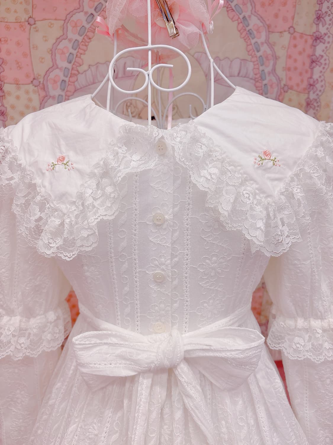 Cherie Rose 빈티지 리본 자수 레이스 원피스 상품이미지6