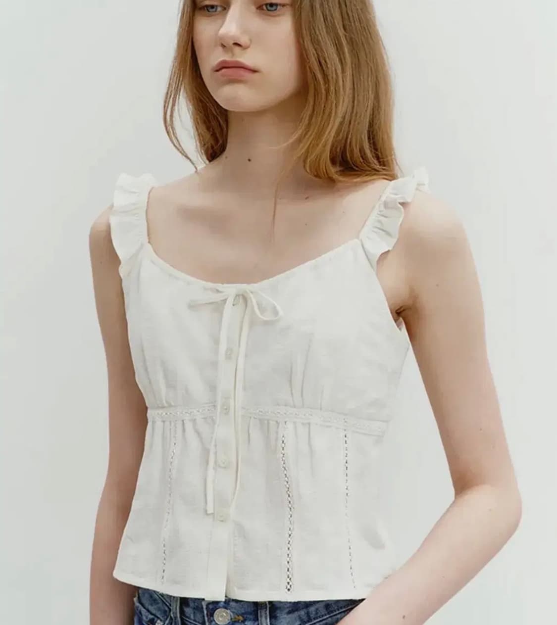 던스트 포 우먼 슬리브리스 블라우스 아이보리 러블리 펀칭 레이스 여성나시 상품이미지1