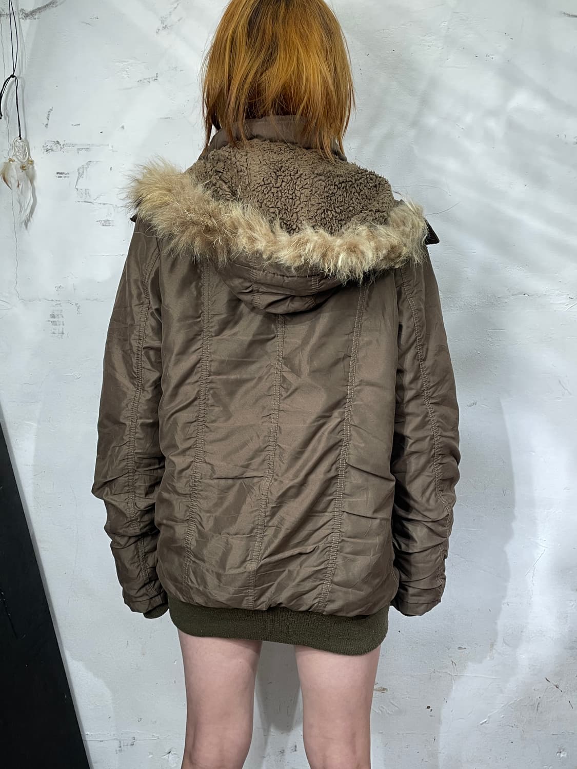 일본빈티지 퍼 후드 자켓 울프죠 브라운 야상 개파카 M 상품이미지5