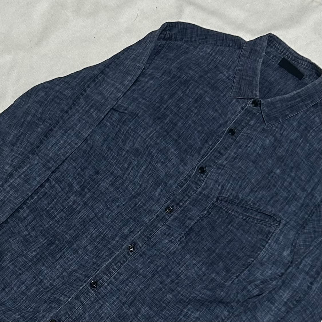 M 벨스타프 사선 포켓 네이비 워싱 린넨 셔츠  상품이미지1
