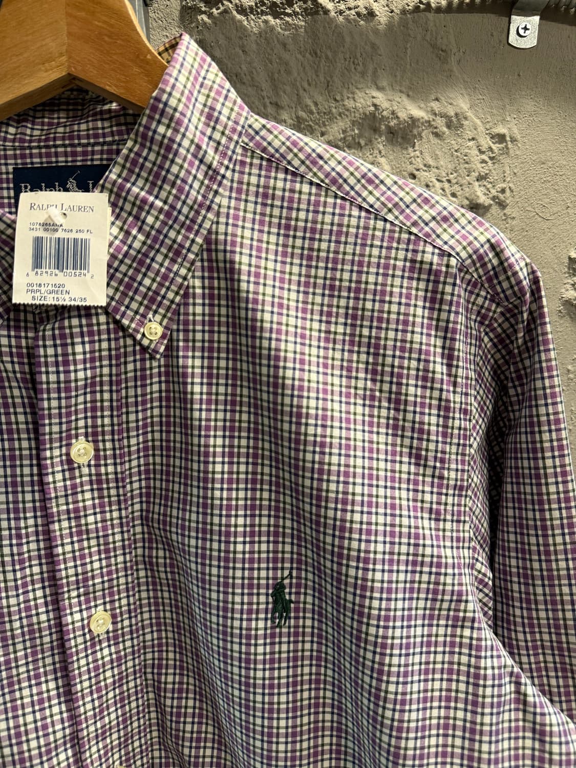 M 폴로 랄프로렌 POLO 커스텀핏 체크 버튼다운 셔츠 퍼플그린 상품이미지3
