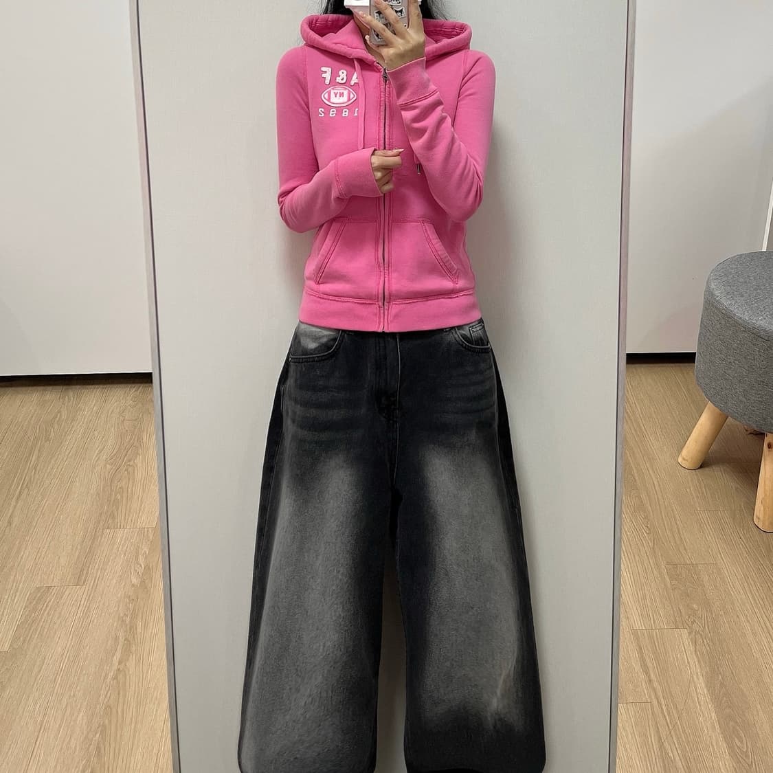 아베크롬비 딱붙핏 자수로고 핑크 후드집업 상품이미지1