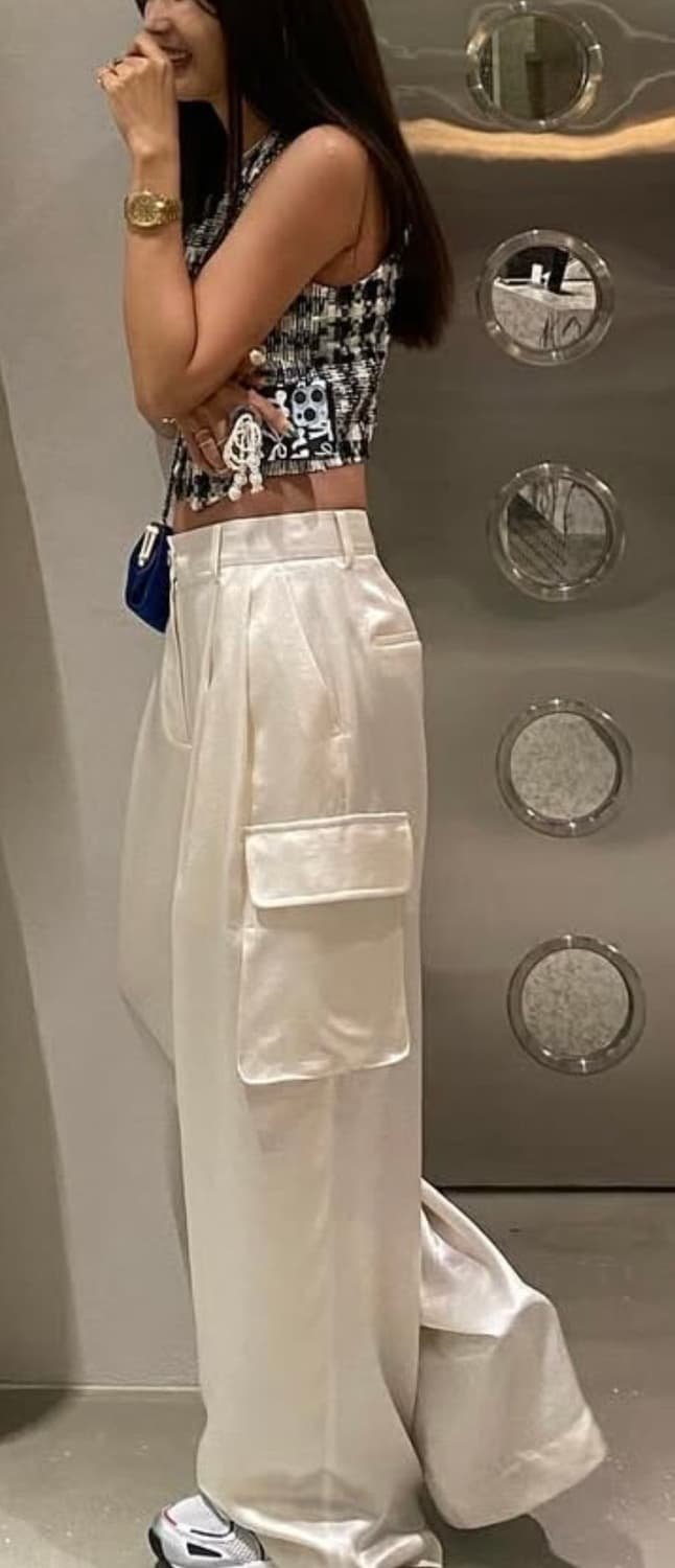 넘버프로젝트 비스코스 사틴 블랙 카고 팬츠 (M) 상품이미지2