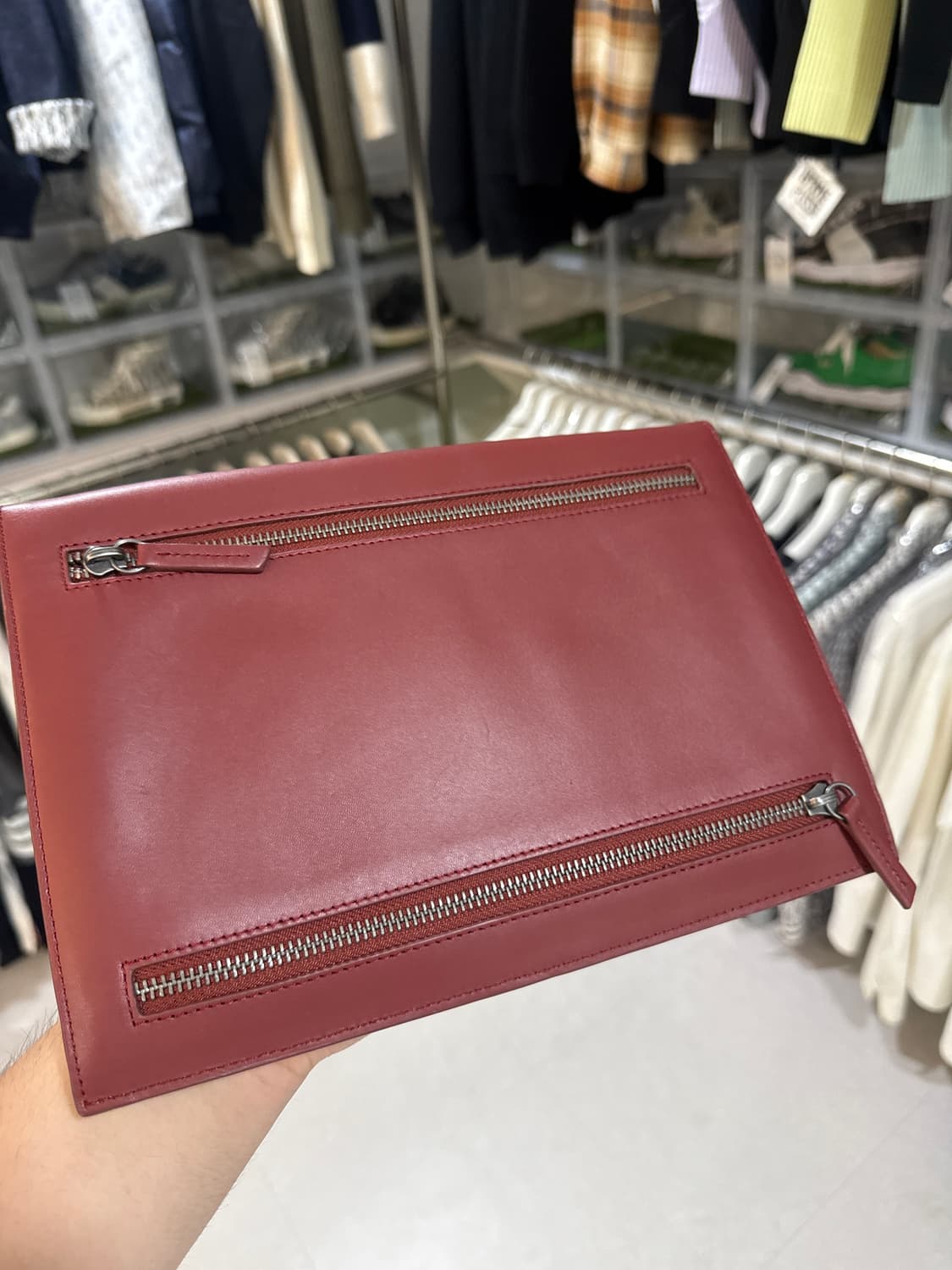 [정품] 벨루티 클래식 버건디 더블지퍼 클러치 급처 상품이미지2