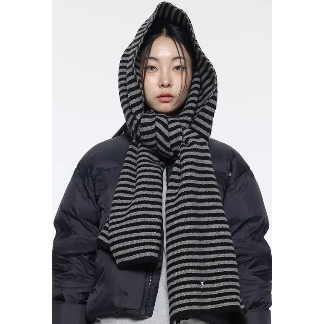 더콜디스트모먼트 스트라이프 머플러 블랙그레이 목도리 상품이미지3