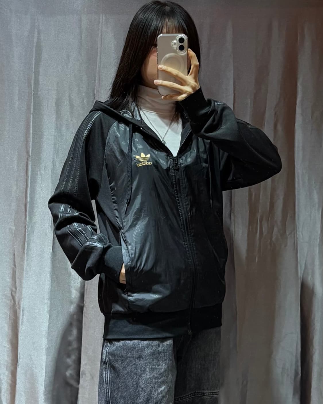 M 아디다스 골드로고 블랙 후드 트랙탑 상품이미지1