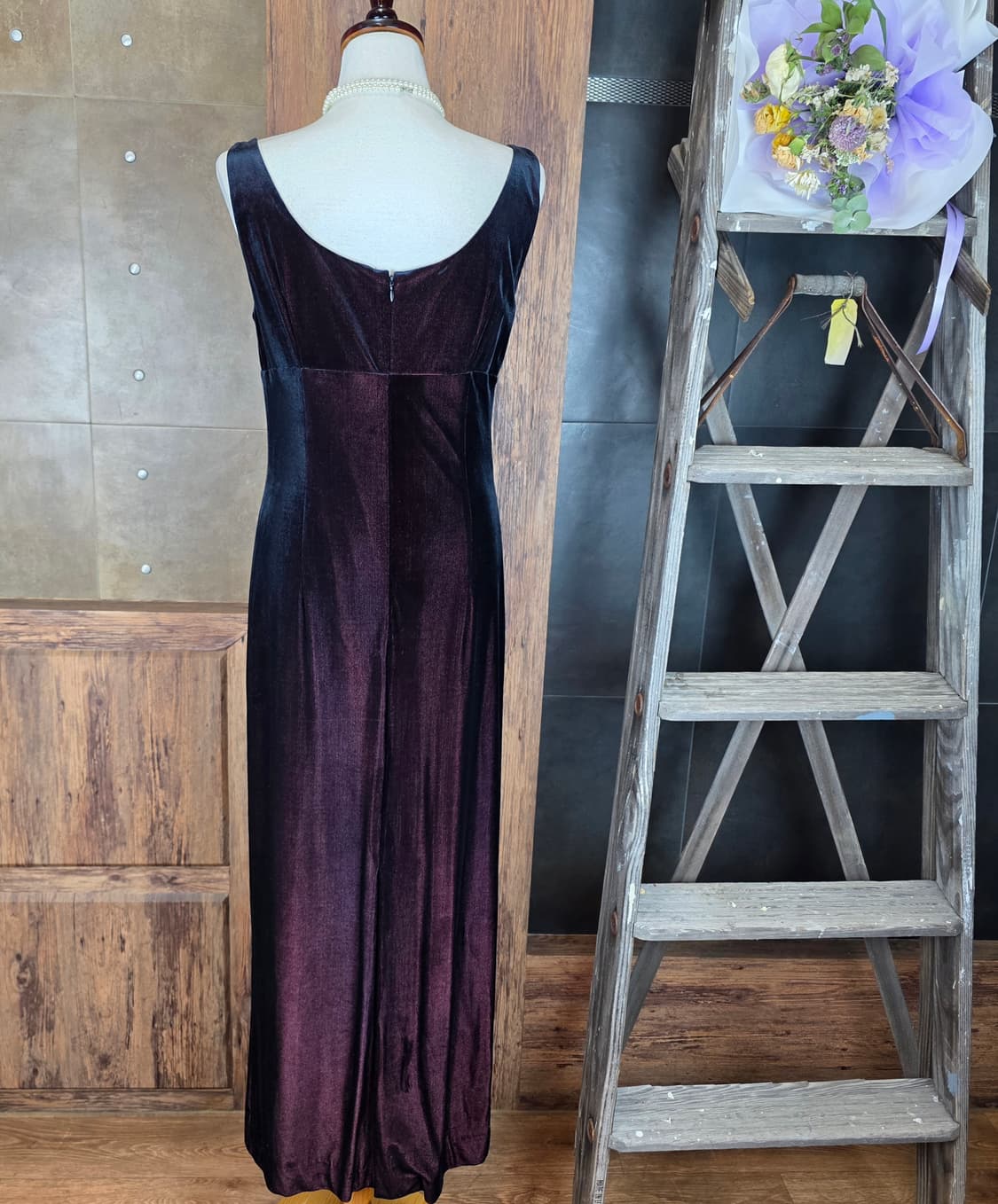 버건디 벨벳 롱 드레스 상품이미지5