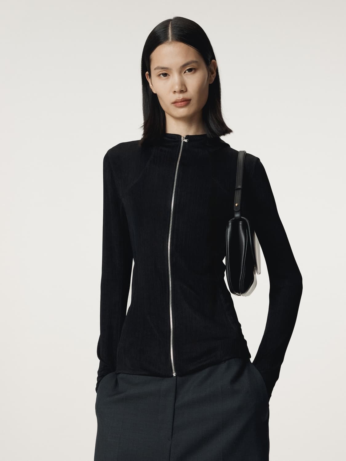 렉토 RECTO 시아 저지 피티드 집업 후디 블랙 상품이미지1