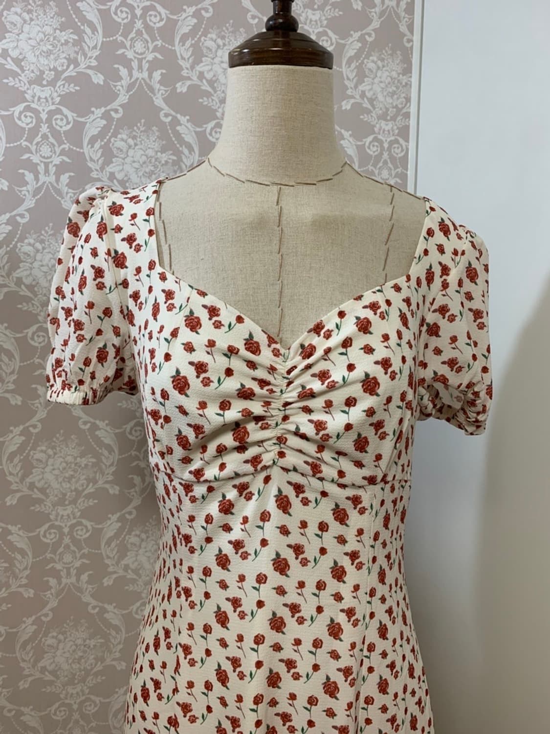 M사이즈) 신스덴 빈티지 로즈 하트넥 롱원피스 여름반팔플로랄원피스 상품이미지8