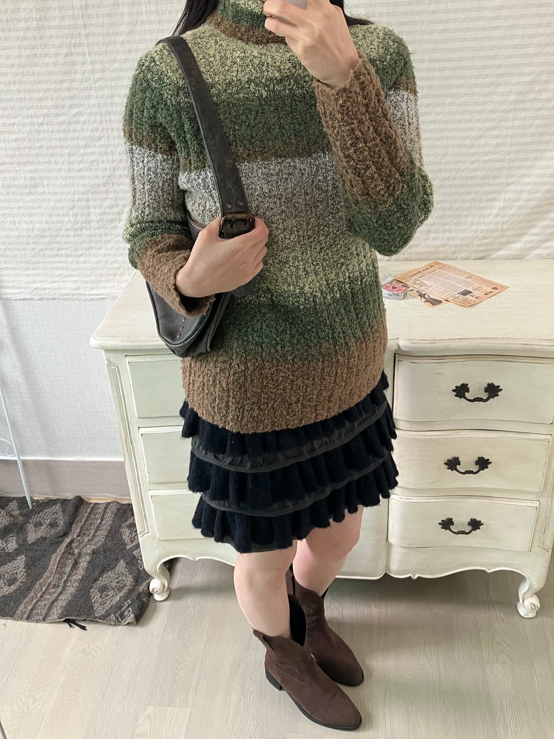 jpn vintage 그린 브라운 스트라이프 니트 y2k 스트릿 갸루 펑 상품이미지5