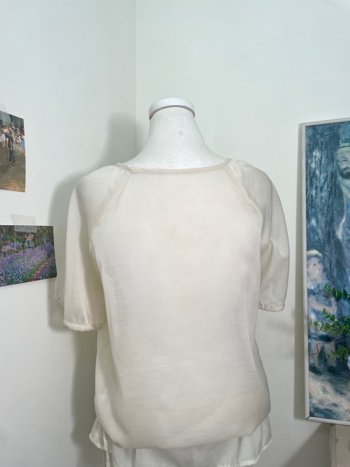 beige ivory ruffle waist string blouse 상품이미지4