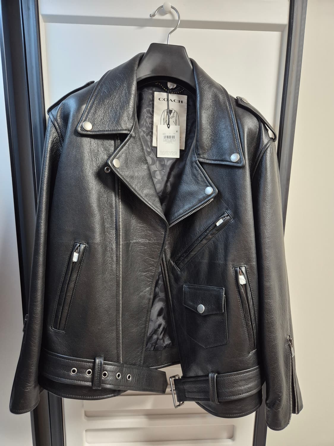 코치 오버사이즈 레더 바이커 자켓 S 상품이미지1
