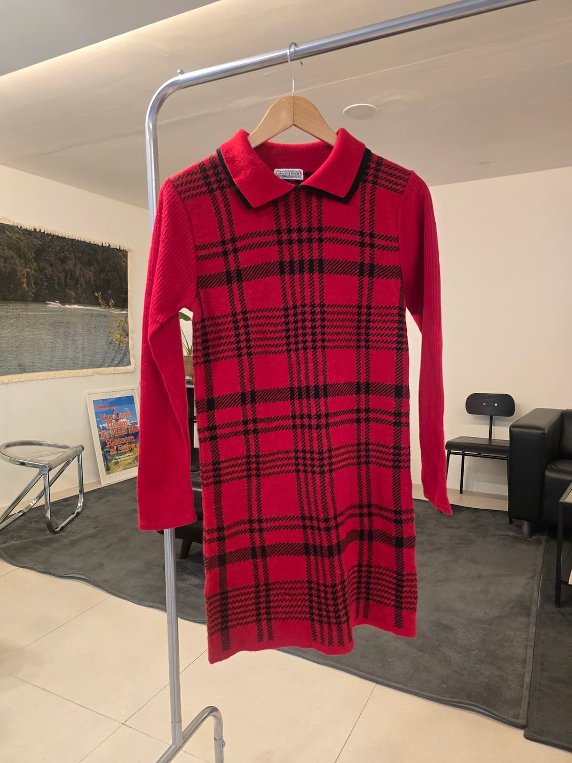 레드 체크 니트원피스 상품이미지1