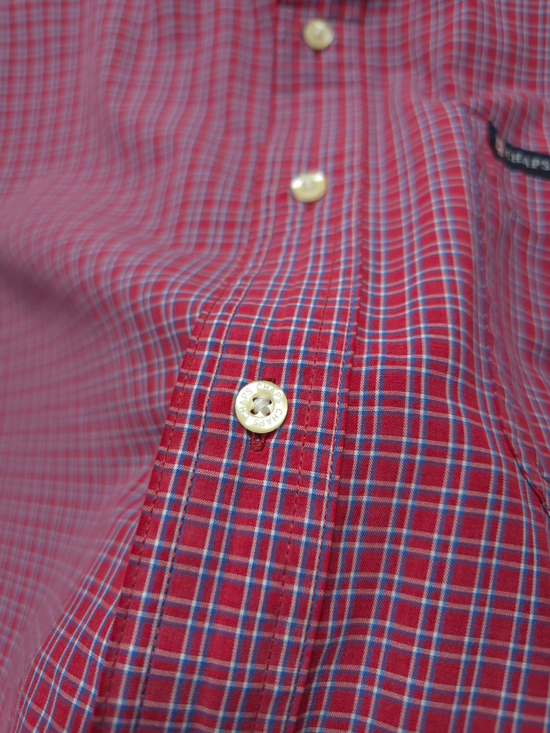 ​챕스(CHAPS) 레드 잔체크 버튼다운 이지케어 반팔 셔츠(100) 상품이미지8