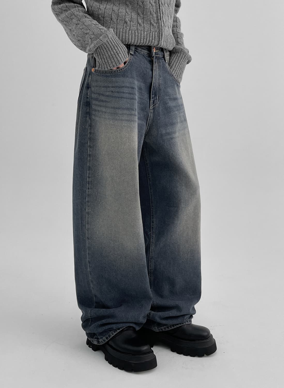 블랙업 셀루먼 와이드 벌룬 데님팬츠 블루 S 상품이미지2