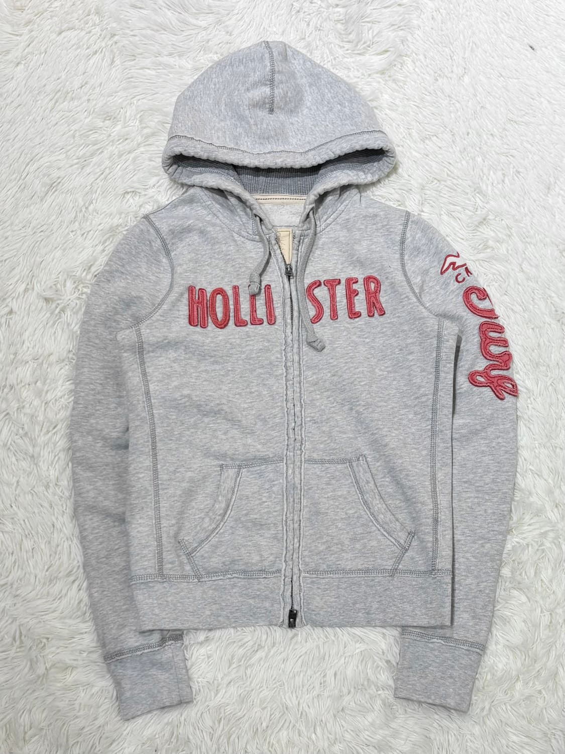 홀리스터 라이트그레이 빅로고 투웨이 후드집업 상품이미지5