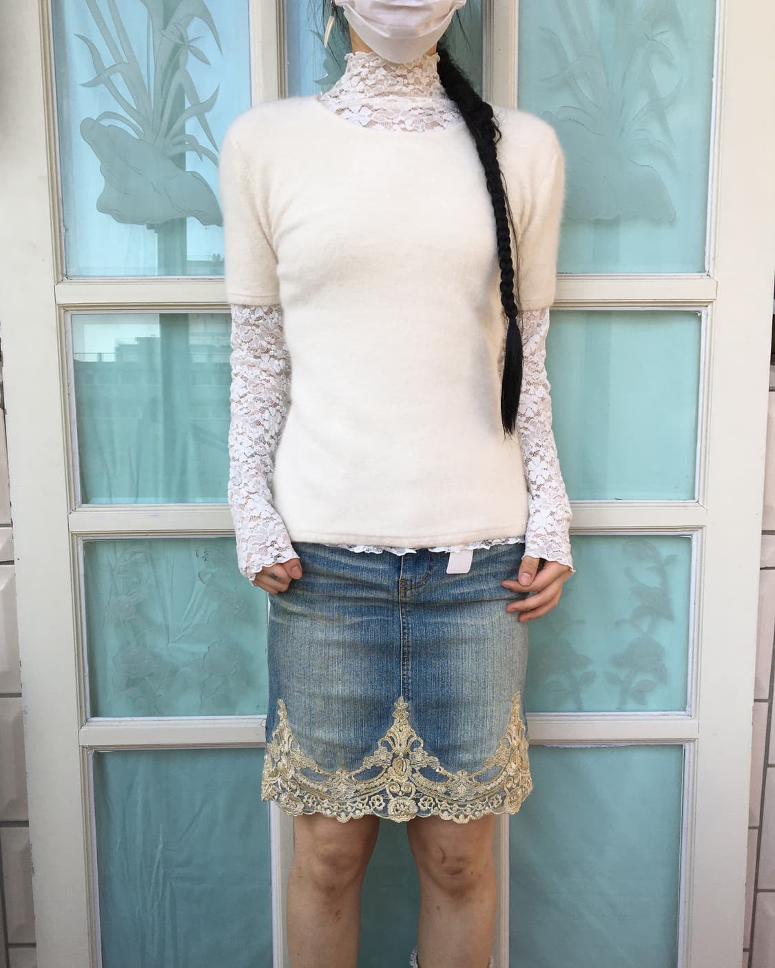 Ornament lace point denim skirt 상품이미지7