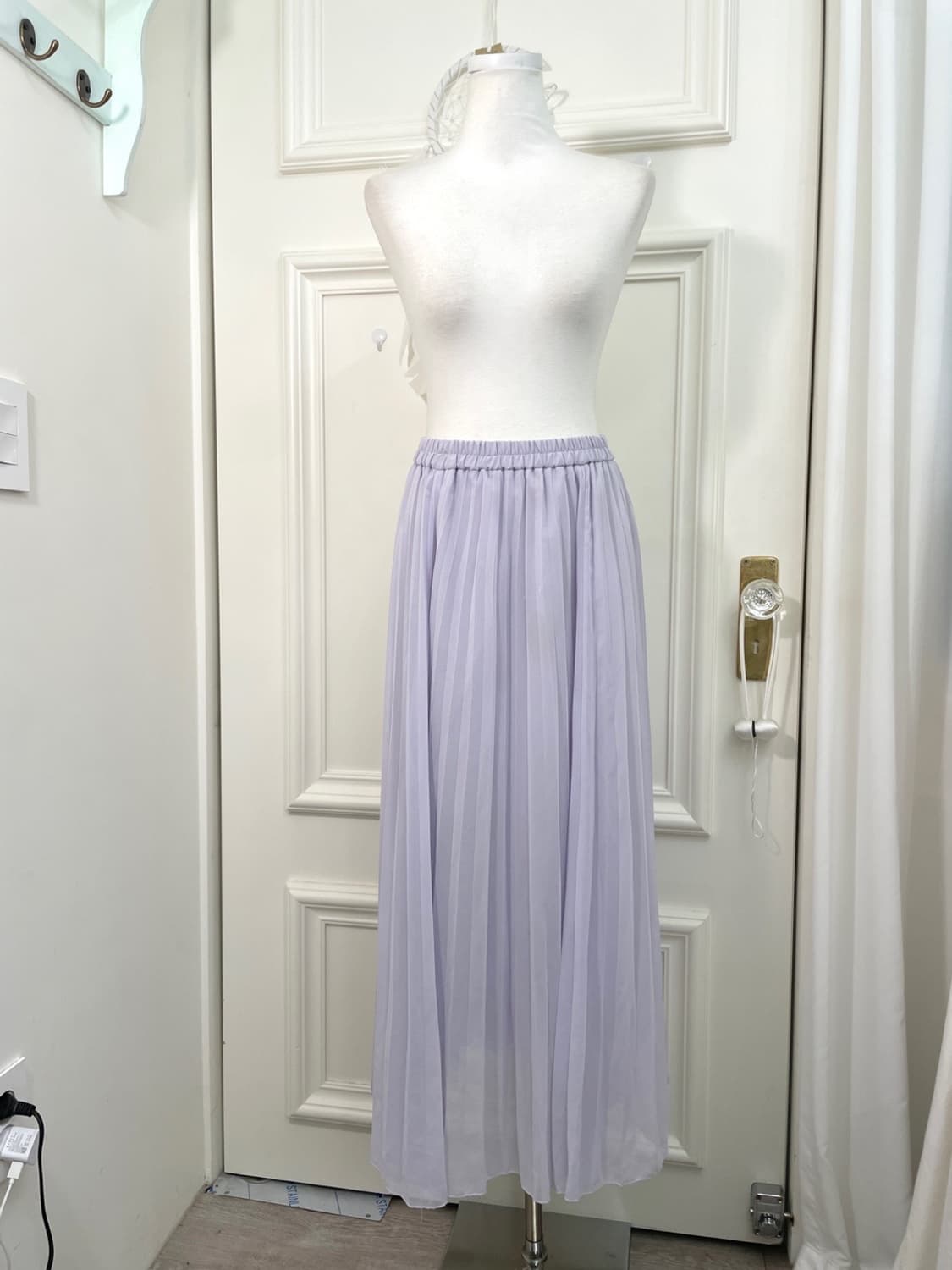 lavender pleats banding long skirt 상품이미지1