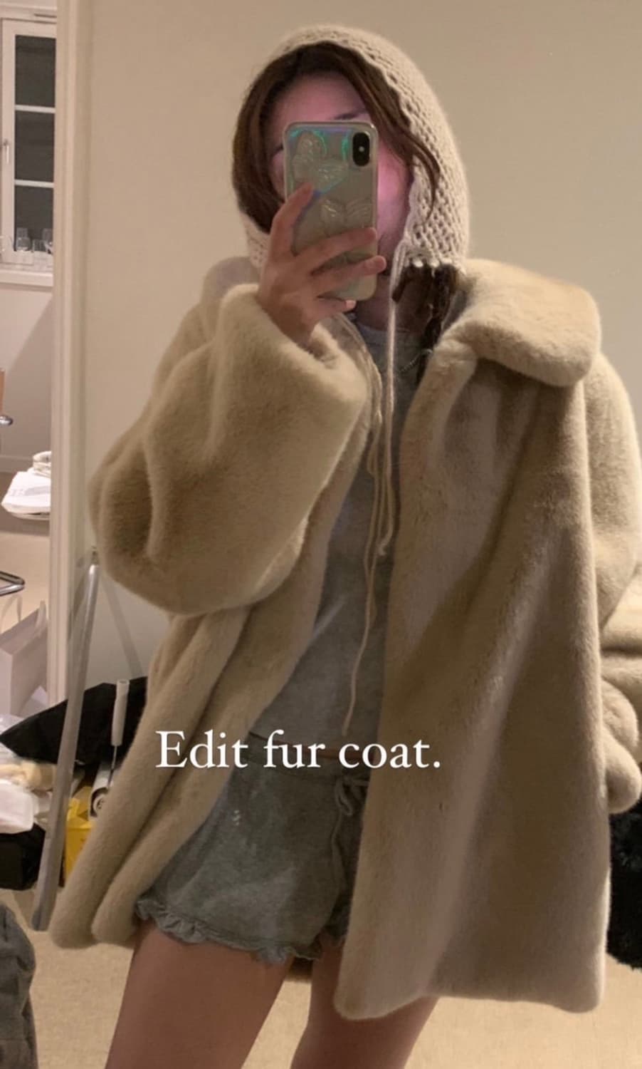 모네 리본빛 에디트퍼 베이지 카라 밍크 하프 상품이미지5