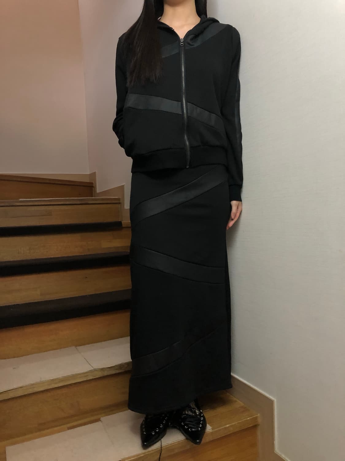 빈티지 블랙 레더 패치 셋업 상품이미지2