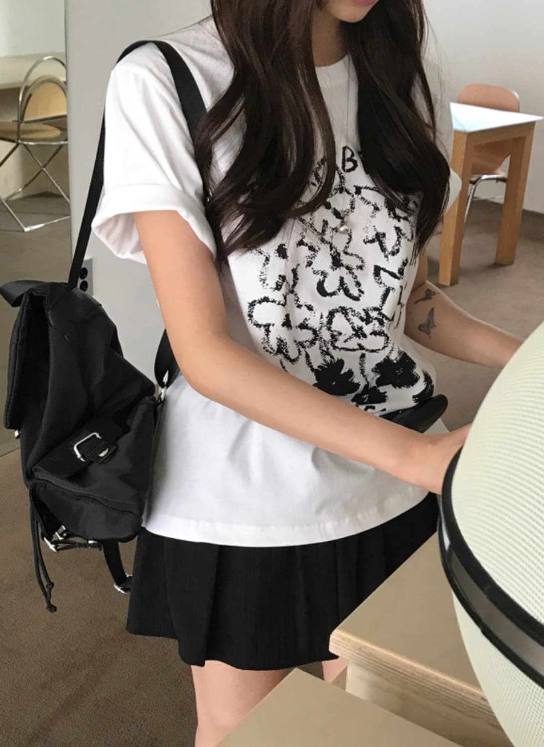 언더라임 플라워 반팔티셔츠 포켓백팩 미니 벨트 코디 세트 상품이미지3
