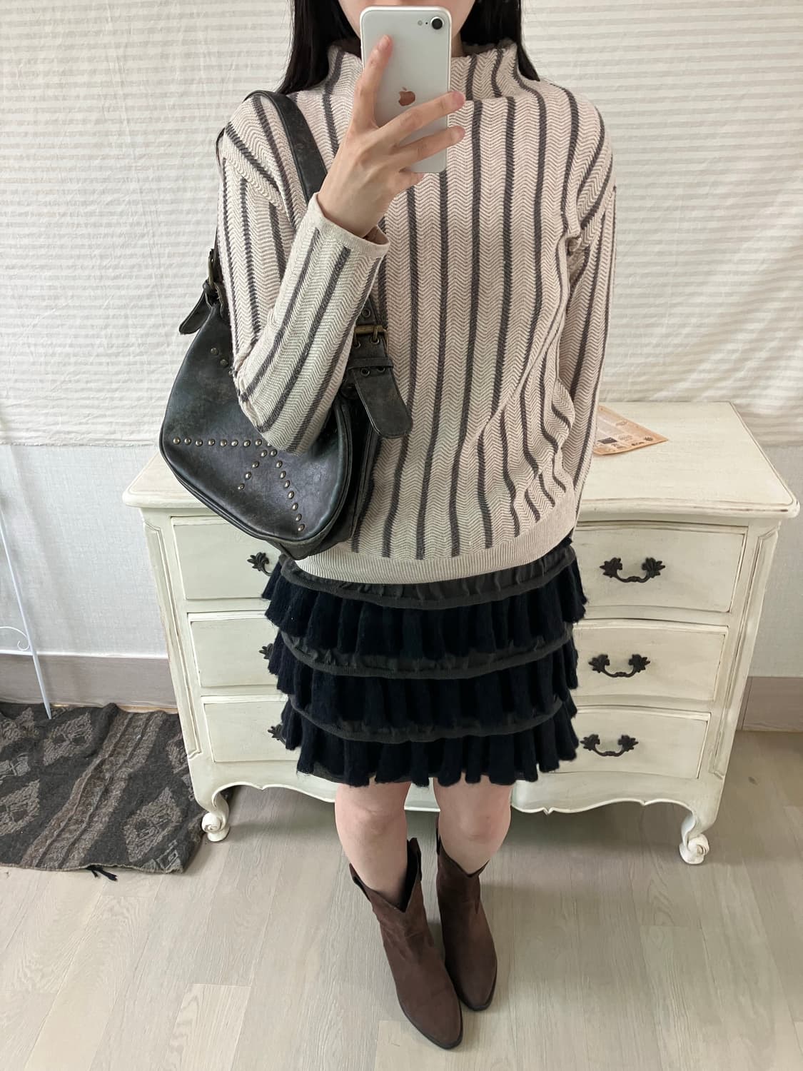 jpn vintage 아이보리 차콜 스트라이프 니트 y2k 스트릿 갸루  상품이미지5