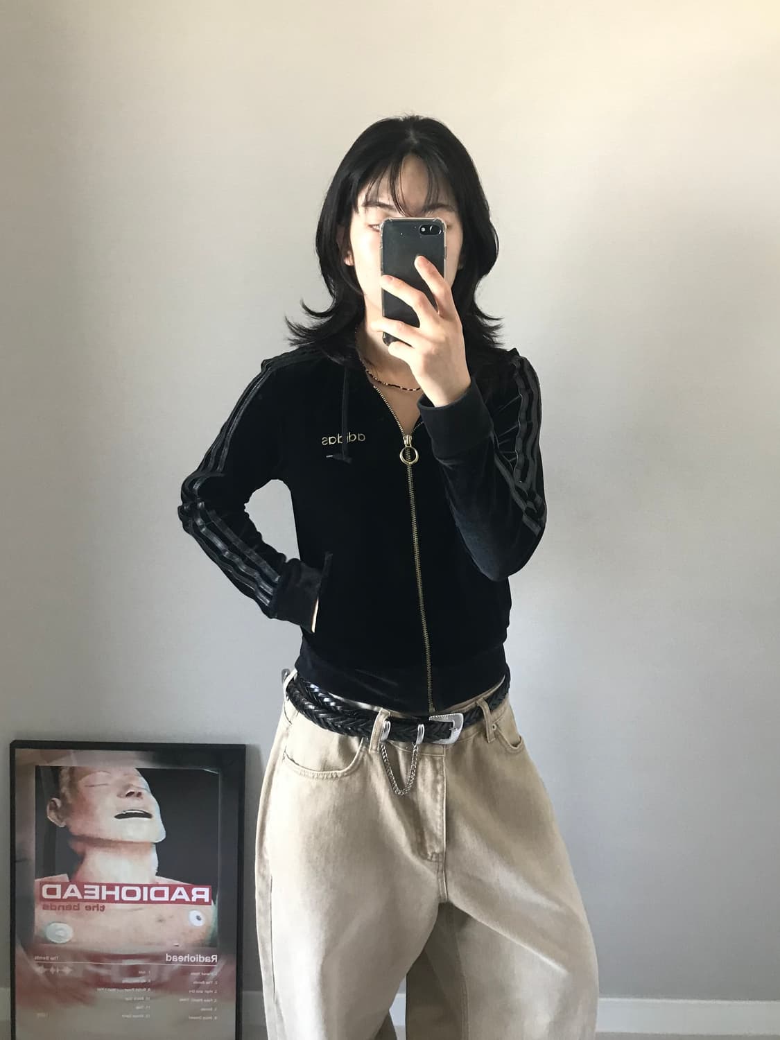 아디다스 00년대 올드스쿨 벨벳 사이드라인 후드집업 상품이미지2