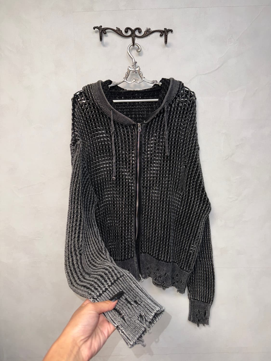  Pigment charcoal grunge net warmer 후드집업 상품이미지2