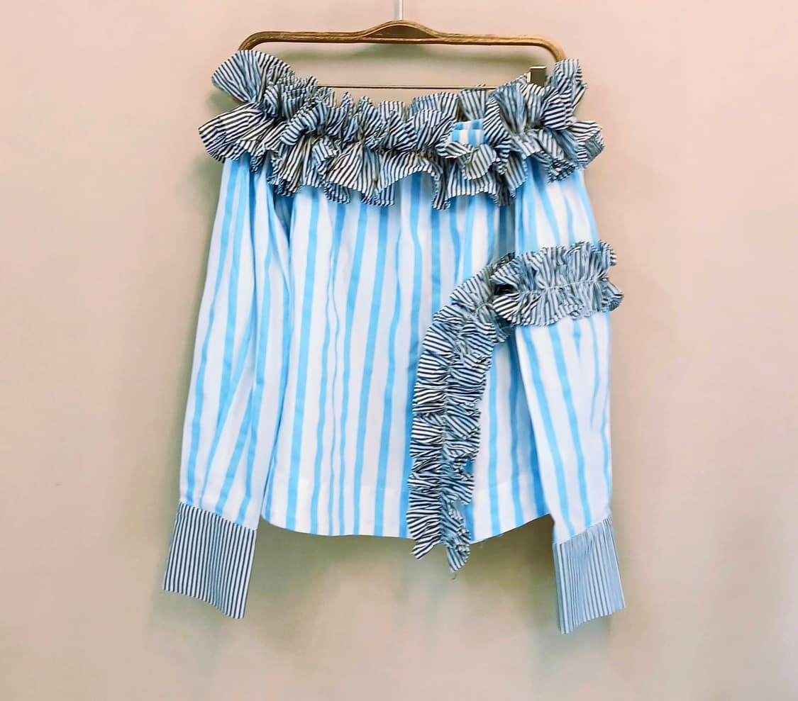 MSGM 입체 러플 오프숄더 스트라이프 셔츠 (Made in Italy) 상품이미지1