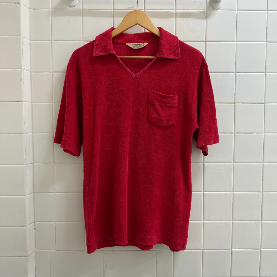 80s 빈티지 타월링 브이넥 오픈카라 셔츠 상품이미지4