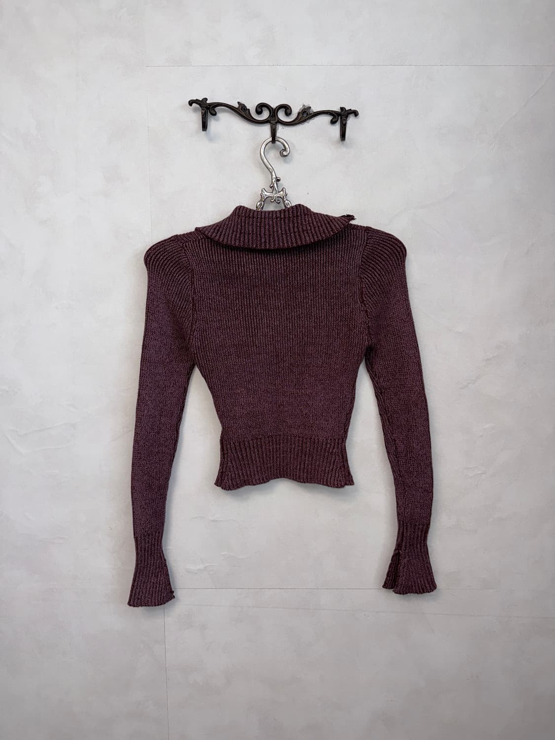 Burgundy asymmetric studs knit zipup 상품이미지6