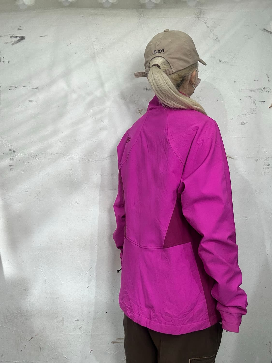 노스페이스 핑크 여성용 고프코어 안감 털 기모 후리스 바람막이 자켓 XL 상품이미지3